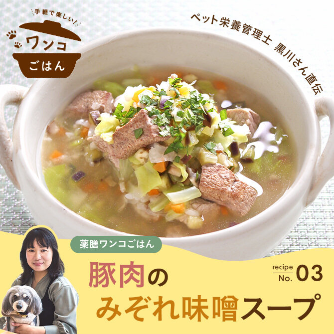 【愛犬薬膳ご飯】 豚肉のみぞれ味噌スープのレシピ