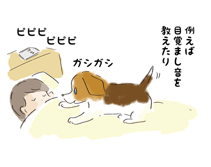 「例えば目覚まし音を教えたり」ピピピピピピ ガシガシ