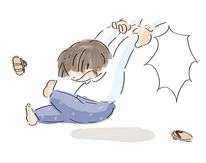 お母さんに制止されるよっちゃん